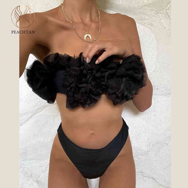 women's swimwear peachtan bandeau bikini set ruffled swimsuit female extreme high cut swimwear women black bathers bathing suit eftq, White;black
women's swimwear peachtan bandeau bikini set ruffled swimsuit female extreme high cut swimwear women black bathers bathing suit eftq, White;black