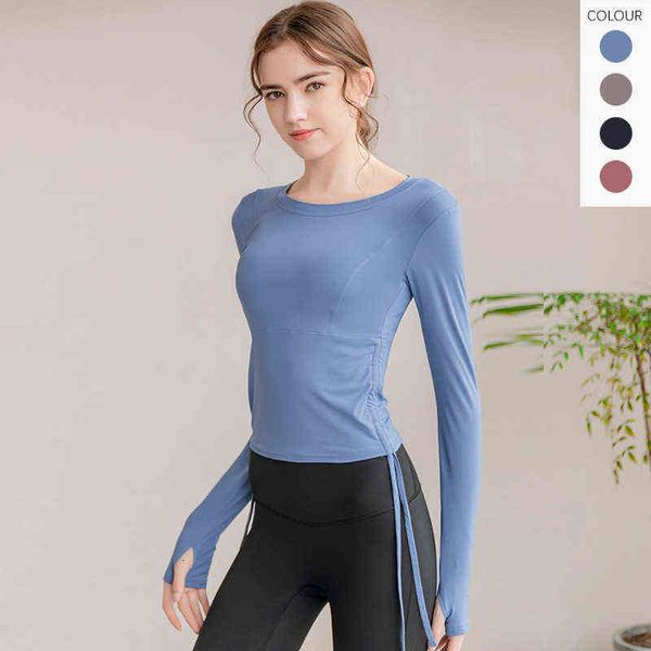 women's long sleeve yoga t-shirt autumn and winter sports women's drawstring exposed navel tight running training fitns cloth, White
women's long sleeve yoga t-shirt autumn and winter sports women's drawstring exposed navel tight running training fitns cloth, White