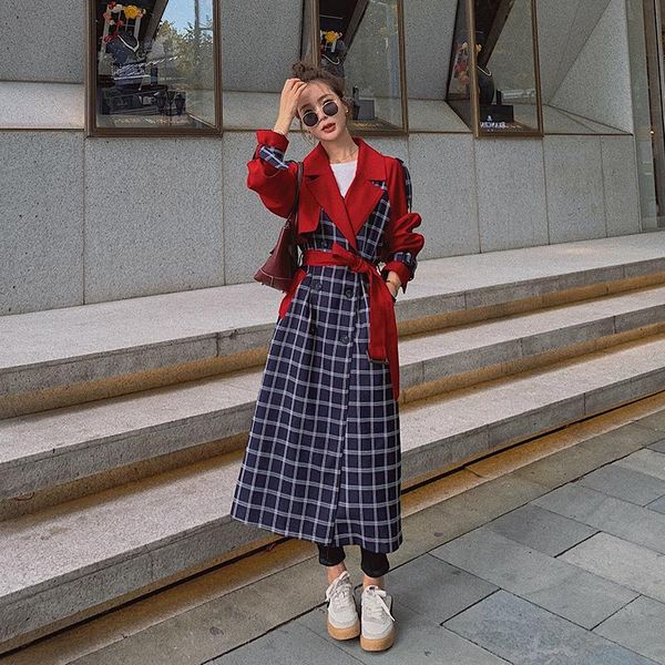 women fashion korea splice plaid loose bandage trench coat long jacket female double breasted plus size elegant windbreaker 2021 women', Tan;black
women fashion korea splice plaid loose bandage trench coat long jacket female double breasted plus size elegant windbreaker 2021 women', Tan;black
