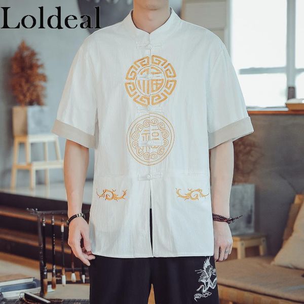 men's casual shirts loldeal short sleeve shirt chinese style linen comfortable embroidery stand collar, White;black
men's casual shirts loldeal short sleeve shirt chinese style linen comfortable embroidery stand collar, White;black