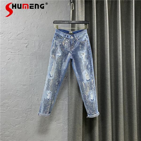 women's jeans fashion light blue high waist baggy harem trousers for women 2021 spring and summer sequins decorative ripped female
women's jeans fashion light blue high waist baggy harem trousers for women 2021 spring and summer sequins decorative ripped female