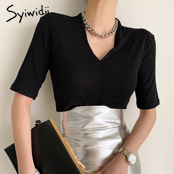syiwidii woman tshirts knitted deep v neck ribbed short sleeve black korean fashion summer spandex elegant ladies pullover 210417, White
syiwidii woman tshirts knitted deep v neck ribbed short sleeve black korean fashion summer spandex elegant ladies pullover 210417, White