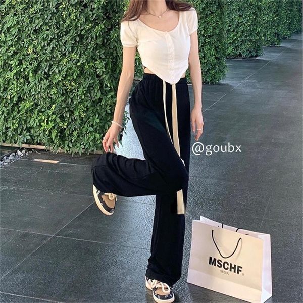 women's pants & capris irregular button short model in white color t-shirt for women 2021 summer thin chic design sleeve top, Black;white
women's pants & capris irregular button short model in white color t-shirt for women 2021 summer thin chic design sleeve top, Black;white