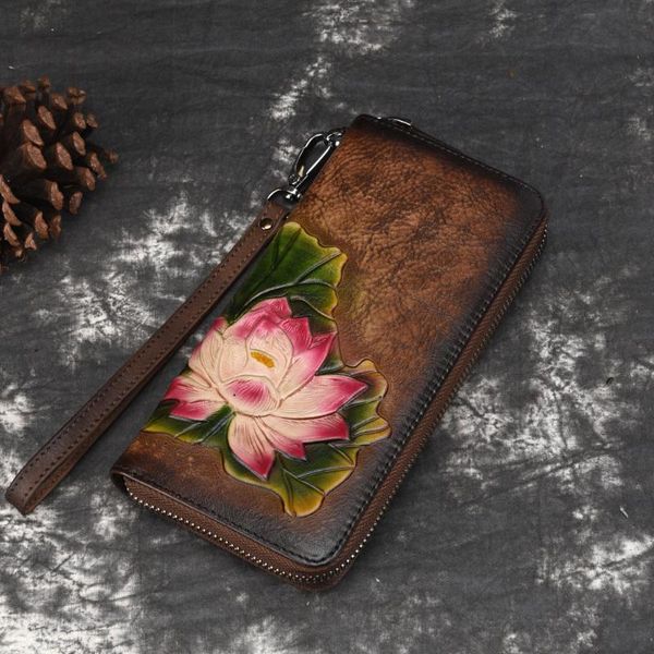 wallets genuine leather bifold wallet clutch money bag lotus pattern pocket retro multi-cards holder clip wrist long purse, Red;black
wallets genuine leather bifold wallet clutch money bag lotus pattern pocket retro multi-cards holder clip wrist long purse, Red;black