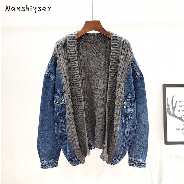 nanshiyser 2021 fashion autumn winter knitted stitching denim jacket women korean loose casual high street jean coat female women's jac, Black;brown
nanshiyser 2021 fashion autumn winter knitted stitching denim jacket women korean loose casual high street jean coat female women's jac, Black;brown