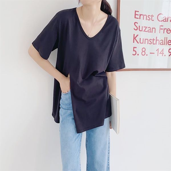 women's summer short-sleeved v-neck pullover split casual loose korean simple wild t-shirt pl218 210506, White
women's summer short-sleeved v-neck pullover split casual loose korean simple wild t-shirt pl218 210506, White