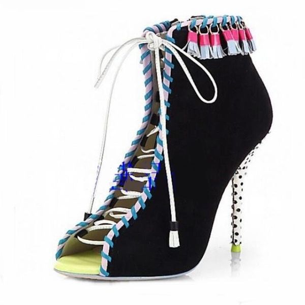 women summer shoes 2021 mixed colors peep toe hollow out heels sandals cross-tied polka dot fringed woman dress shoe, Black
women summer shoes 2021 mixed colors peep toe hollow out heels sandals cross-tied polka dot fringed woman dress shoe, Black