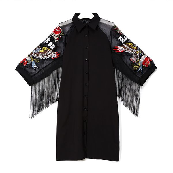 new woman plus size black casual shirt dress 3/4 mesh sleeves eagle embroidery fringe ladies midi straight party dress robe 3398, Black;gray
new woman plus size black casual shirt dress 3/4 mesh sleeves eagle embroidery fringe ladies midi straight party dress robe 3398, Black;gray