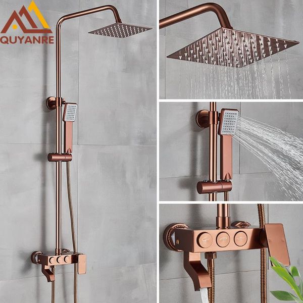 quyanre rose gold shower faucet rainfall system black bath mixer cold water 3-way tap bathroom sets
quyanre rose gold shower faucet rainfall system black bath mixer cold water 3-way tap bathroom sets