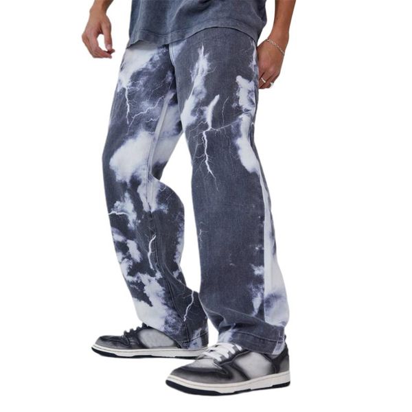 men's jeans high waisted baggy tie dye print straight streetwear trousers casual chic hip hop funky denim pants male, Blue
men's jeans high waisted baggy tie dye print straight streetwear trousers casual chic hip hop funky denim pants male, Blue