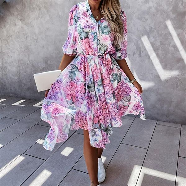 summer half sleeve floral womens dress print chiffon elegant v neck button midi ladies fashion irregular slim party dresses, Black;gray
summer half sleeve floral womens dress print chiffon elegant v neck button midi ladies fashion irregular slim party dresses, Black;gray