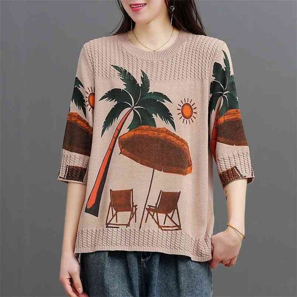 spring and summer korean style sleeves ethnic retro print pullover loose wild sweater women 210427, White;black
spring and summer korean style sleeves ethnic retro print pullover loose wild sweater women 210427, White;black