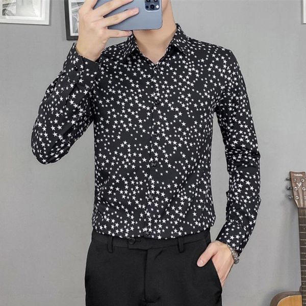 men's casual shirts star print long sleeve men 2021 autumn slim business formal dress streetwear social party clothing, White;black
men's casual shirts star print long sleeve men 2021 autumn slim business formal dress streetwear social party clothing, White;black