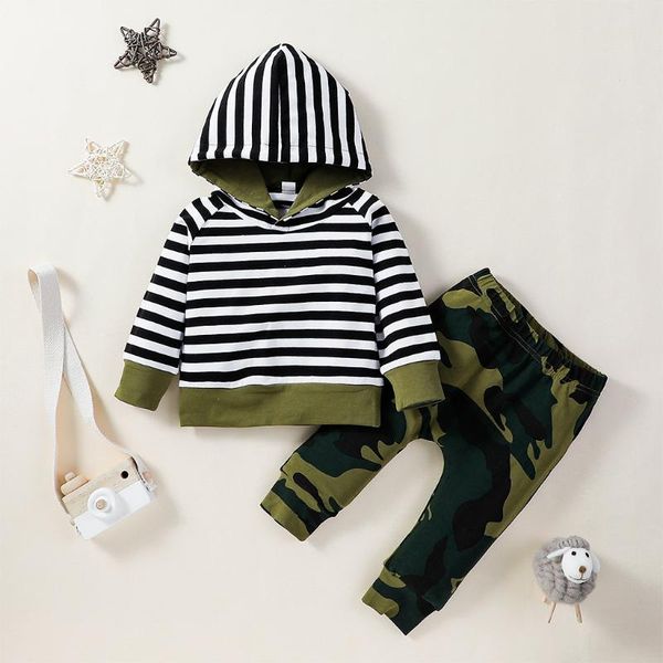 clothing sets toddler boys set long sleeve striped hoodie + pants suits for kids casual, White