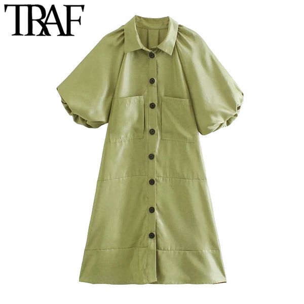 traf women chic fashion with pockets mini dress vintage puff sleeve button-up female dresses vestidos mujer 210415, Black;gray
traf women chic fashion with pockets mini dress vintage puff sleeve button-up female dresses vestidos mujer 210415, Black;gray