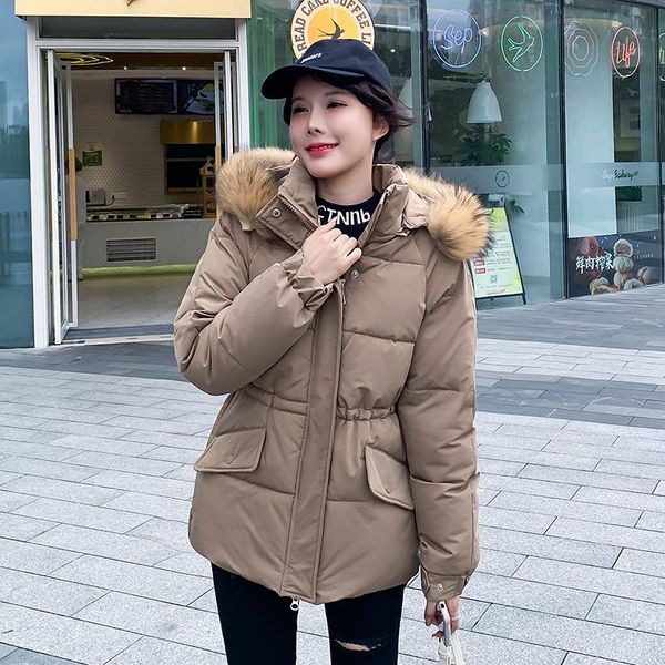 women's down & parkas winter jacket women casual faux fur collar short hooded parka coat 2021 female slim adjustable waist chic outwear, Black
women's down & parkas winter jacket women casual faux fur collar short hooded parka coat 2021 female slim adjustable waist chic outwear, Black