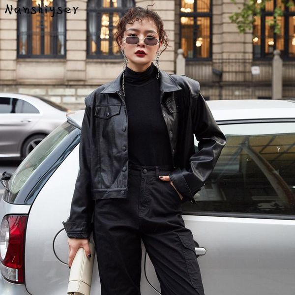 autumn 2021 women slim cropped faux pu leather jacket chic shoulder design motorcycle biker outwear casacos feminino women's &, Black
autumn 2021 women slim cropped faux pu leather jacket chic shoulder design motorcycle biker outwear casacos feminino women's &, Black