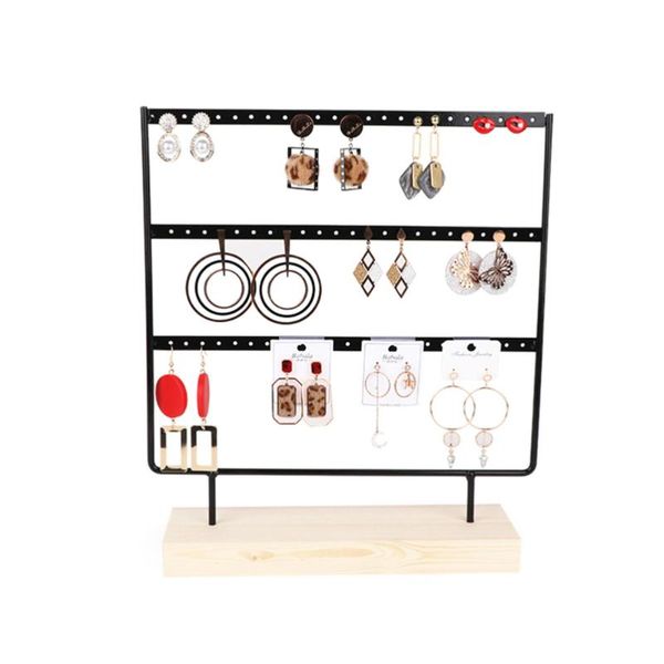 jewelry pouches, bags creative wrought iron earrings holder with wood base earstuds display rack organizer (black), Pink;blue