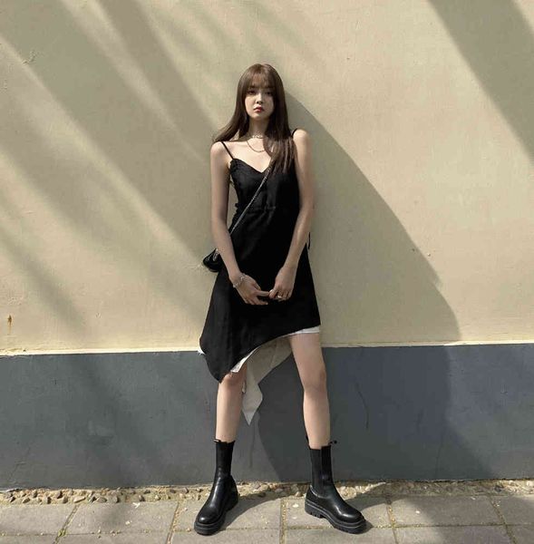 summer french retro waist slimming halter irregular fake two suspender dresses 210429, Black;gray
summer french retro waist slimming halter irregular fake two suspender dresses 210429, Black;gray