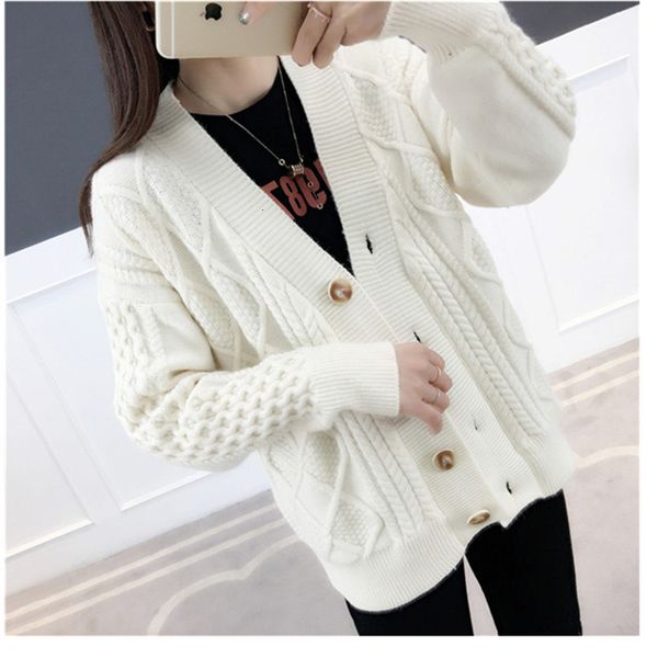 women's knits & tees autumn knitted sweater women cardigan fashion plus size single-breasted mid-long pull femme knitwear loose la, White
women's knits & tees autumn knitted sweater women cardigan fashion plus size single-breasted mid-long pull femme knitwear loose la, White