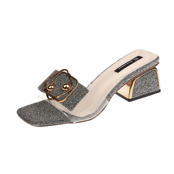 summer women shoes slippers woman female transparent slides metal buckle square high heels shine beach shoes slippers, Black
summer women shoes slippers woman female transparent slides metal buckle square high heels shine beach shoes slippers, Black