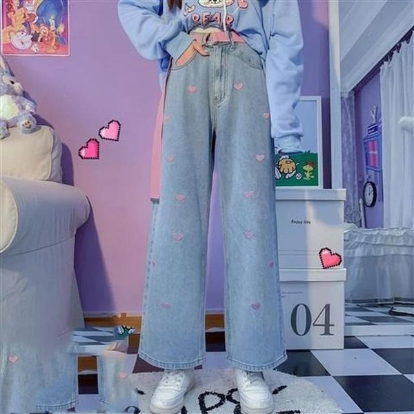women's jeans vintage woman winter fashion 2021 embroidery wide leg pants loose casual sweatshirt high waist baggy women, Blue
women's jeans vintage woman winter fashion 2021 embroidery wide leg pants loose casual sweatshirt high waist baggy women, Blue
