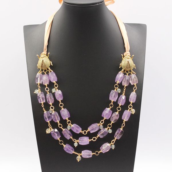 guaiguai jewelry 3 strands natural purple ametrine green prehnite lace-up silk necklace green cz pave insect handmade for women, Silver
guaiguai jewelry 3 strands natural purple ametrine green prehnite lace-up silk necklace green cz pave insect handmade for women, Silver