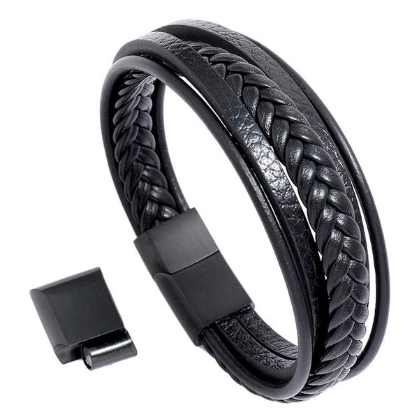 link, chain men bracelets stainless steel magnet buckle clasp men's leather bracelet creative multi-layer simple woven for husband cowh, Black
link, chain men bracelets stainless steel magnet buckle clasp men's leather bracelet creative multi-layer simple woven for husband cowh, Black