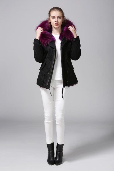 women's fur & faux modern black and purple splicing lining parka winter reversible overcoat real garment
women's fur & faux modern black and purple splicing lining parka winter reversible overcoat real garment