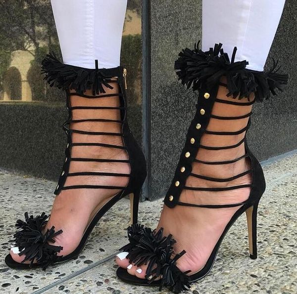 fashion black suede leather women tassel sandals stud t-strap ladies cut out high heels cage gladiator shoes size 42 dress
fashion black suede leather women tassel sandals stud t-strap ladies cut out high heels cage gladiator shoes size 42 dress