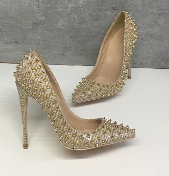 dress shoes ladies fashion gold stiletto high heels banquet pumps with rivets women pointed toe solid thin wedding woman, Black
dress shoes ladies fashion gold stiletto high heels banquet pumps with rivets women pointed toe solid thin wedding woman, Black