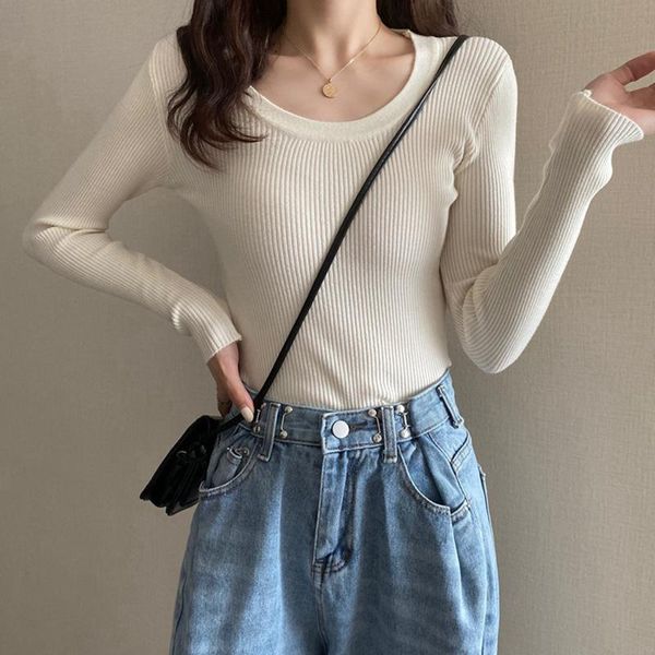 women's sweaters fall 2021 women round neck fashion sweater womens winter high elasticity slim pullovers drop, White;black
women's sweaters fall 2021 women round neck fashion sweater womens winter high elasticity slim pullovers drop, White;black