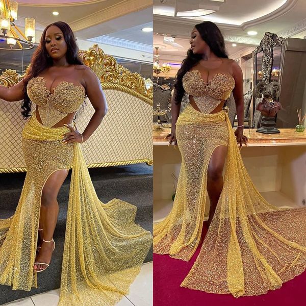 2021 plus size arabic aso ebi mermaid yellow sparkly prom dresses beaded high split evening formal party second reception gowns dress zj364, Black
2021 plus size arabic aso ebi mermaid yellow sparkly prom dresses beaded high split evening formal party second reception gowns dress zj364, Black