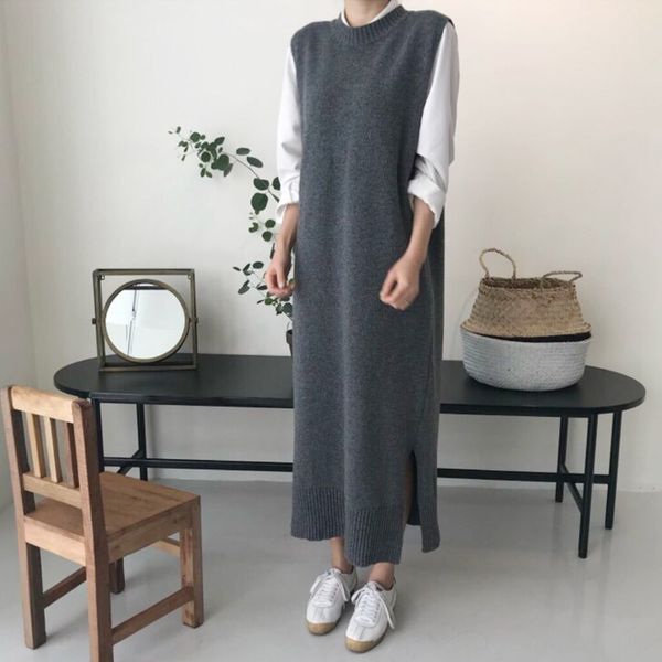 autumn winter women's wong casual knit sweater dress loose and versatile super long vest 210514, White;black
autumn winter women's wong casual knit sweater dress loose and versatile super long vest 210514, White;black
