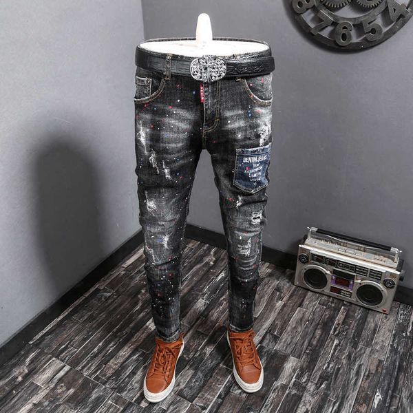 american streetwear fashion men jeans retro black gray elastic slim fit painted designer pants patch pockets hip hop trousers, Blue
american streetwear fashion men jeans retro black gray elastic slim fit painted designer pants patch pockets hip hop trousers, Blue