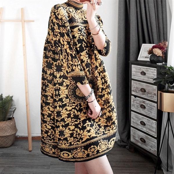 casual dresses chinese style vintage print miyae pleated turtleneck loose dress women autumn three quarter sleeve large size mini female, Black;gray
casual dresses chinese style vintage print miyae pleated turtleneck loose dress women autumn three quarter sleeve large size mini female, Black;gray