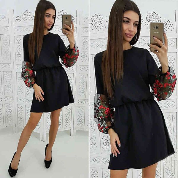spring women's embroidery mesh patchwork a line long sleeve o-neck casual fashion mini party es, Black;gray
spring women's embroidery mesh patchwork a line long sleeve o-neck casual fashion mini party es, Black;gray