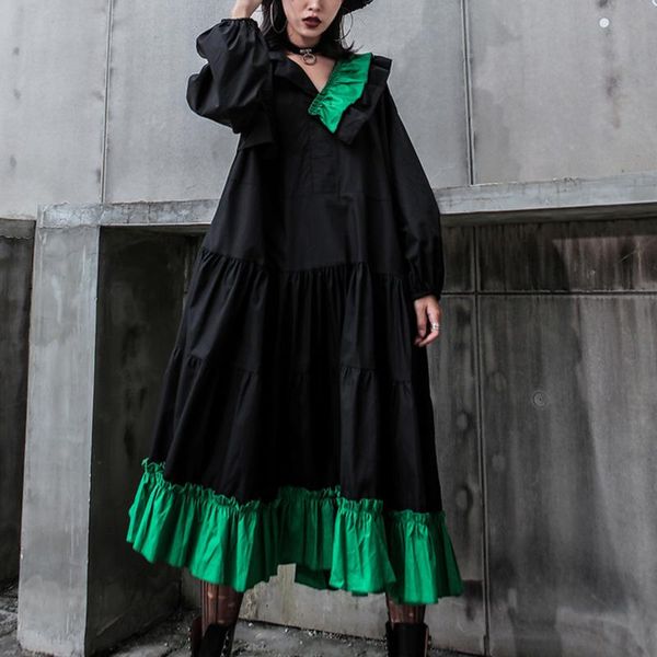 casual dresses fashion tide v-neck lantern sleeves ruffles patchwork pleated loose pullover big size dress female vestido wj27715, Black;gray
casual dresses fashion tide v-neck lantern sleeves ruffles patchwork pleated loose pullover big size dress female vestido wj27715, Black;gray