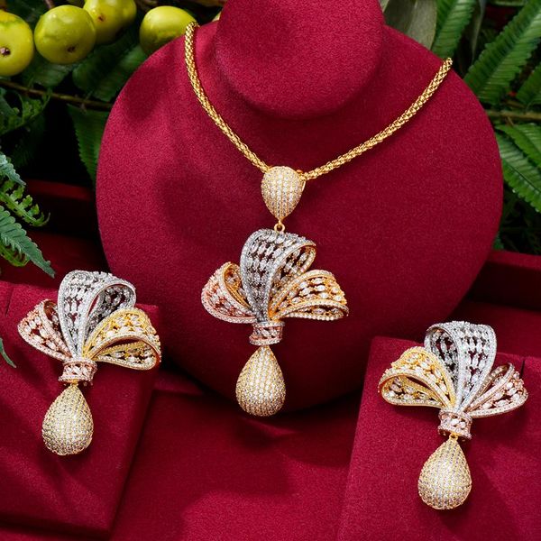 earrings & necklace godki luxury 2pcs 3 tone bowknots statement jewelry set for women wedding party full zircon dubai bridal 2021, Silver
earrings & necklace godki luxury 2pcs 3 tone bowknots statement jewelry set for women wedding party full zircon dubai bridal 2021, Silver