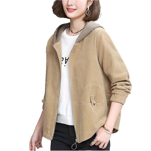 women's jackets fine corduroy jacket women spring and autumn short 2021 fashion loose pocket zipper casual hooded ladies overcoat, Black;brown
women's jackets fine corduroy jacket women spring and autumn short 2021 fashion loose pocket zipper casual hooded ladies overcoat, Black;brown