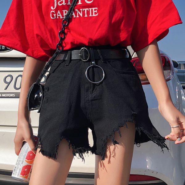 women's shorts high waist denim summer wear new korean student rip loose wide leg straight pants fashion, White;black
women's shorts high waist denim summer wear new korean student rip loose wide leg straight pants fashion, White;black