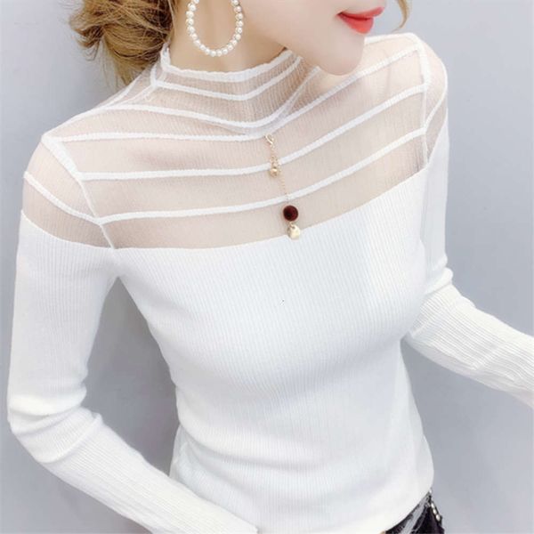 women's sweaters sweater autumn and winter half high neck net yarn splicing pullover long sleeve tight short perspective knitting botto, White;black
women's sweaters sweater autumn and winter half high neck net yarn splicing pullover long sleeve tight short perspective knitting botto, White;black