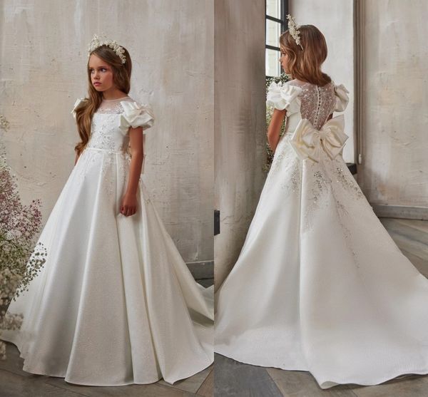 princess satin flower girl dresses for wedding seuquined lace ruched short sleeves elegant bow sweep train a line little girl' pageant, White;blue
princess satin flower girl dresses for wedding seuquined lace ruched short sleeves elegant bow sweep train a line little girl' pageant, White;blue