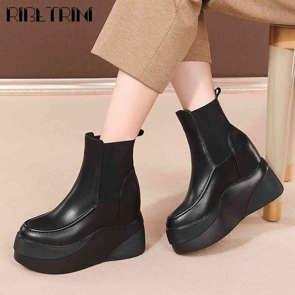 boots autumn girl platform height increasing high heels slip on shoes genuine leather women concise boots, Black
boots autumn girl platform height increasing high heels slip on shoes genuine leather women concise boots, Black