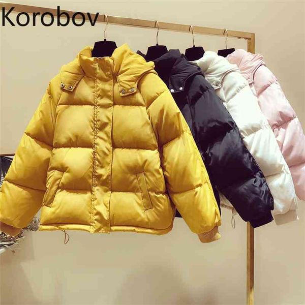 korobov new winter solid short thick women parkas korean long sleeve jackets femme harajuku pockets hooded coats 79028 210430, Black
korobov new winter solid short thick women parkas korean long sleeve jackets femme harajuku pockets hooded coats 79028 210430, Black