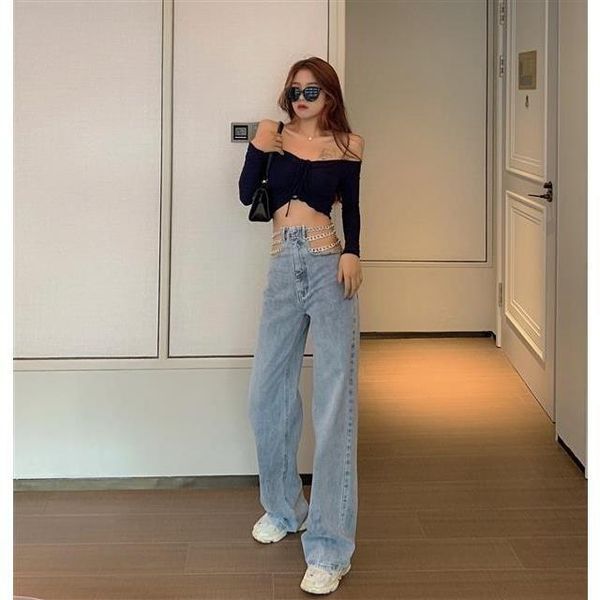 women's pants & capris high waist jeans women's spring korean loose and thin wide leg floor, Black;white 
women's pants & capris high waist jeans women's spring korean loose and thin wide leg floor, Black;white