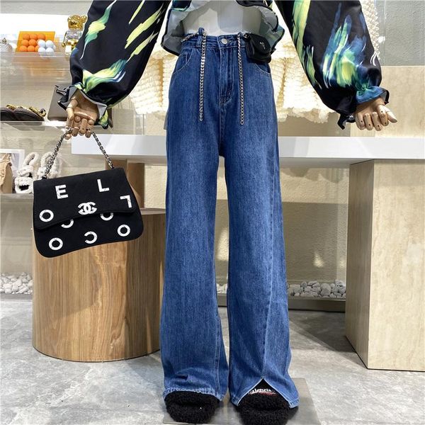 women's jeans brand original design 2021 high waist wide leg with slit loose elegant and versatile casual straight floor mops pants, Blue
women's jeans brand original design 2021 high waist wide leg with slit loose elegant and versatile casual straight floor mops pants, Blue