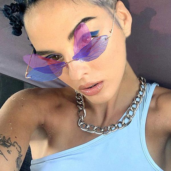sunglasses elbru fashion wacky rimless dragonfly wing sungshades gold frame clear lens colorful eyewear uv400 sun glasses unisex, White;black
sunglasses elbru fashion wacky rimless dragonfly wing sungshades gold frame clear lens colorful eyewear uv400 sun glasses unisex, White;black