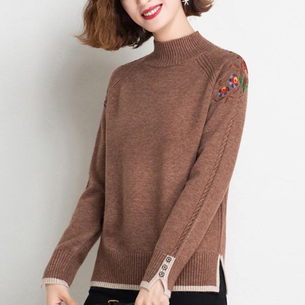 women's sweaters autumn sweater women embroidered floral knitted pullover female cuff button jersey jumper slim fit mock neck solid top, White;black
women's sweaters autumn sweater women embroidered floral knitted pullover female cuff button jersey jumper slim fit mock neck solid top, White;black