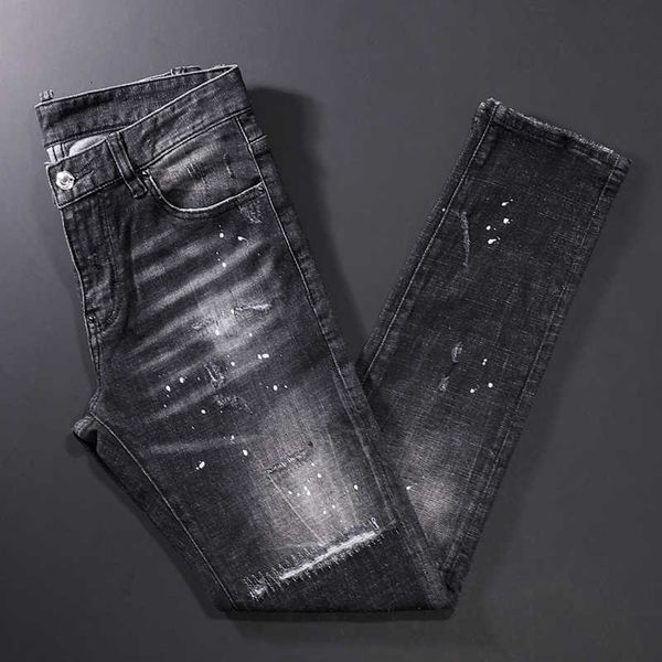 men's jeans streetwear fashion retro black gray elastic slim fit ripped painted designer hip hop punk pants 2ix2, Blue
men's jeans streetwear fashion retro black gray elastic slim fit ripped painted designer hip hop punk pants 2ix2, Blue